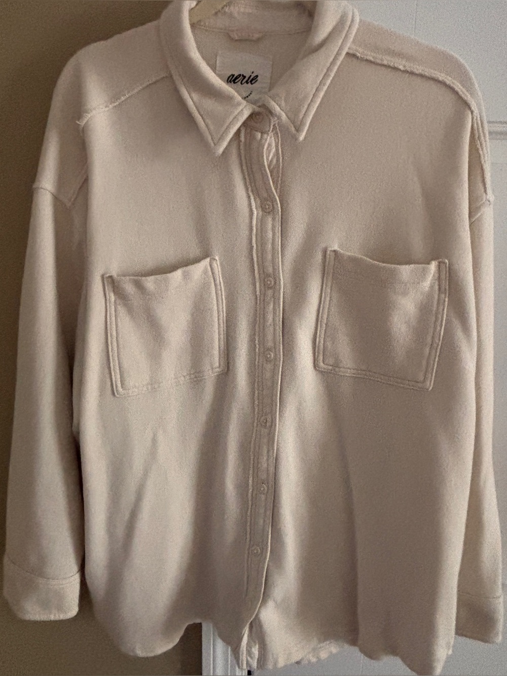 Aerie Cream Oversized Button Down Shirt Jacket Medium Cream Off White Sweatshirt
